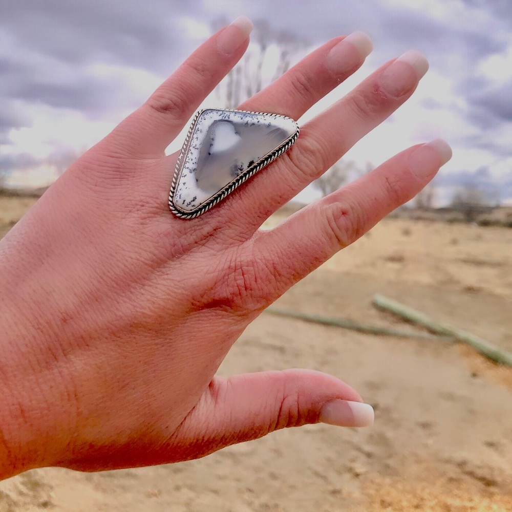 Sterling Silver Dendrite Opal Gemstone Ring Size … - image 3